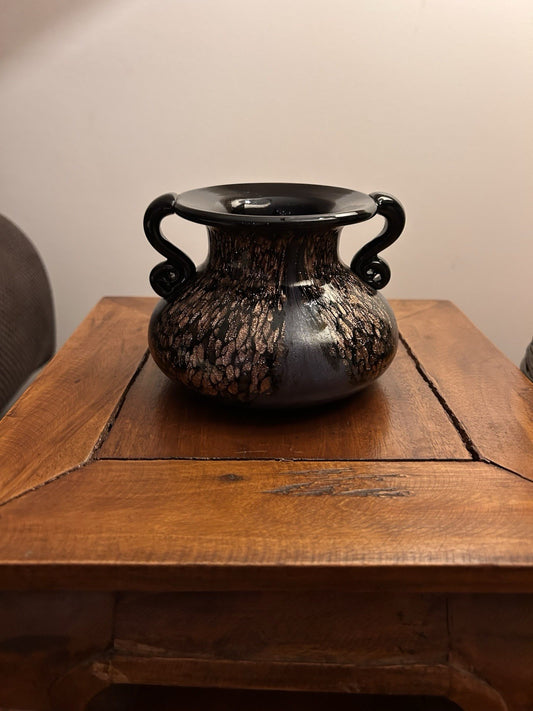 Dale Tiffany Style Art Glass Amphora Vase Black Copper Aventurine Pot Belly