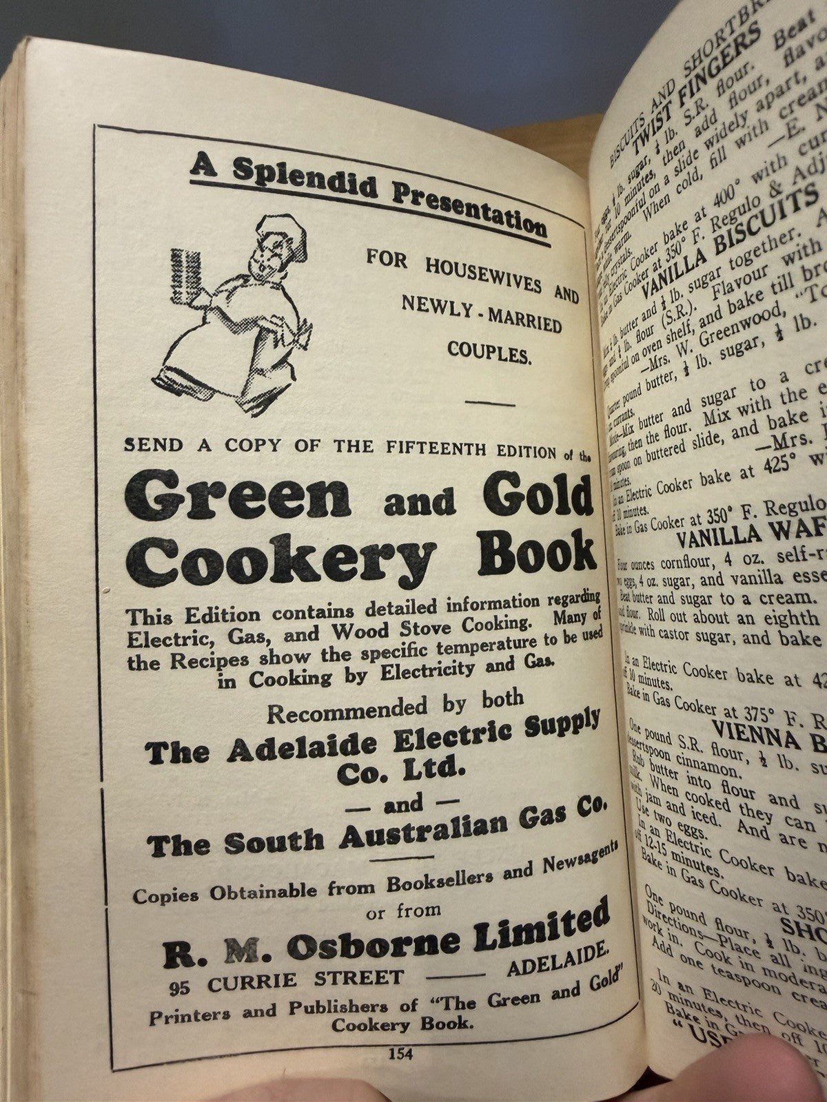 Green and Gold Cookery Book 15th Edition Vintage Australian Cookbook Adelaide