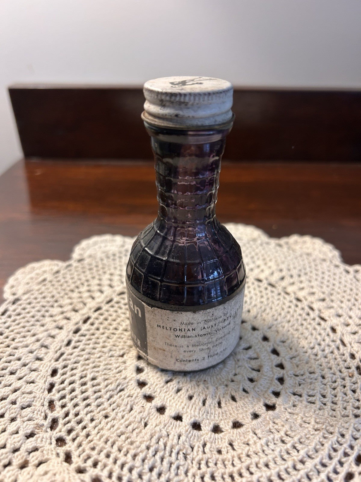 Vintage Meltonian Black Suede Cleaner Bottle 2 fl.oz Australia 1950s