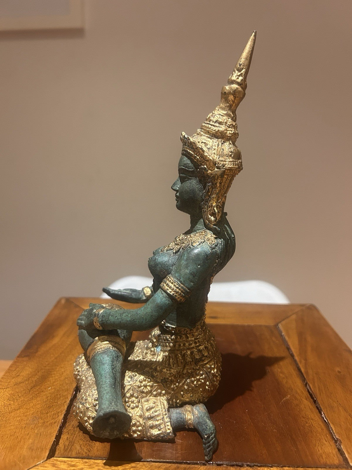 Thai Apsara Bronze Statue Vintage Celestial Musician Gilt Patina 680g
