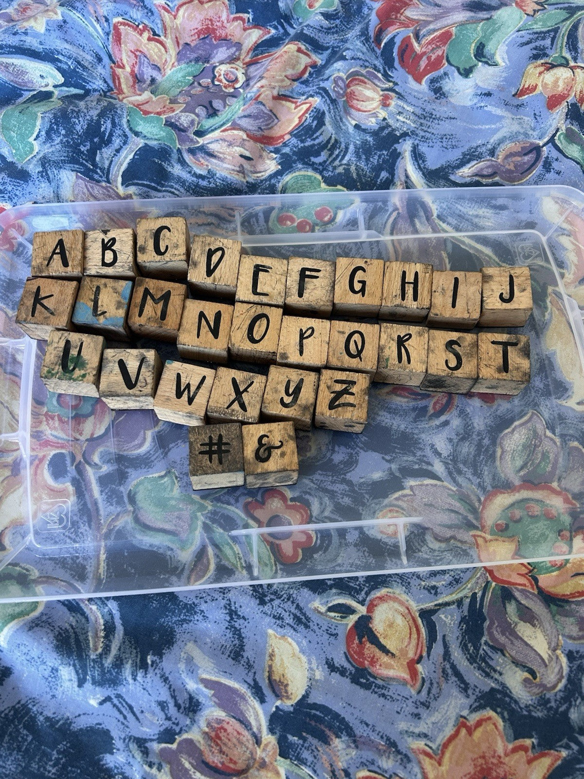 Vintage Wooden Rubber Stamp Alphabet Blocks – Complete A–Z + Symbols 