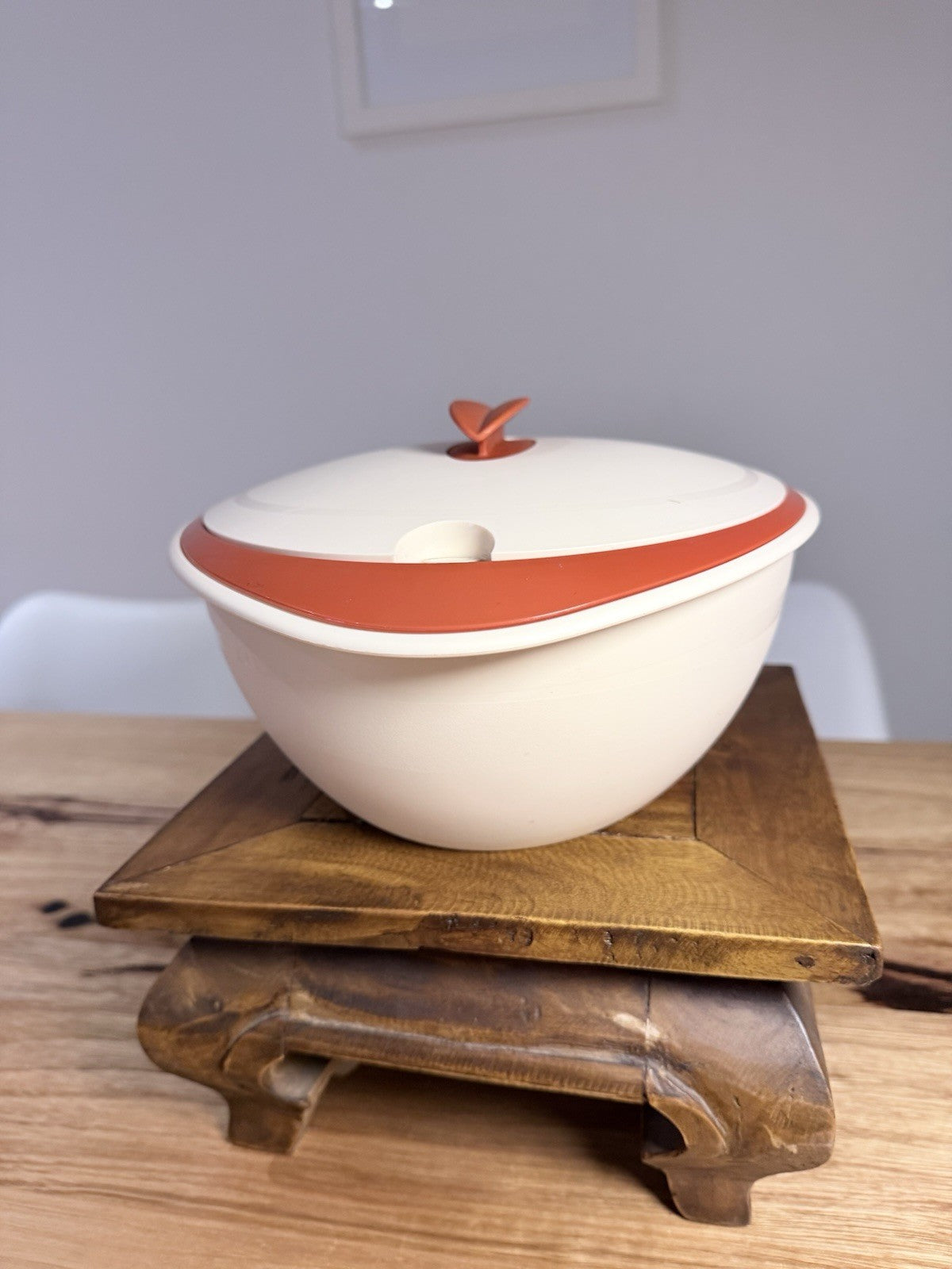 Vintage Tupperware 4948A-2 Serving Bowl w Lid Orange Cream Retro MCM