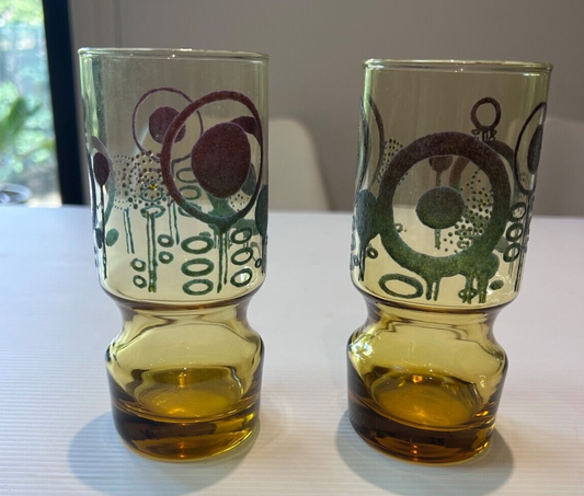 Vintage Amber Art Glasses – Mid-Century Modern – Kaaru Style – Set of 2
