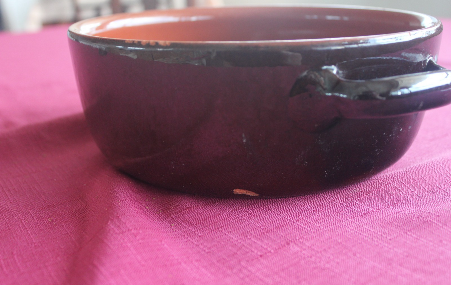 Vintage Brown Glazed Stoneware Casserole / Oven Dish with Handles