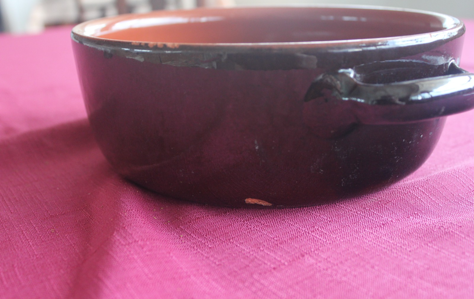 Vintage Brown Glazed Stoneware Casserole / Oven Dish with Handles