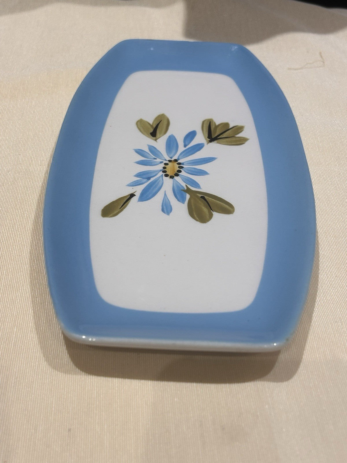 Vintage Superior Ironstone Oblong Serving Dish Blue Floral Japan c1950s