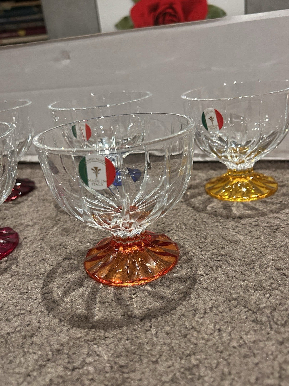 Le Rose Handmade Italian Crystal Dessert Set 7pc Macedonia Trix Boxed 
