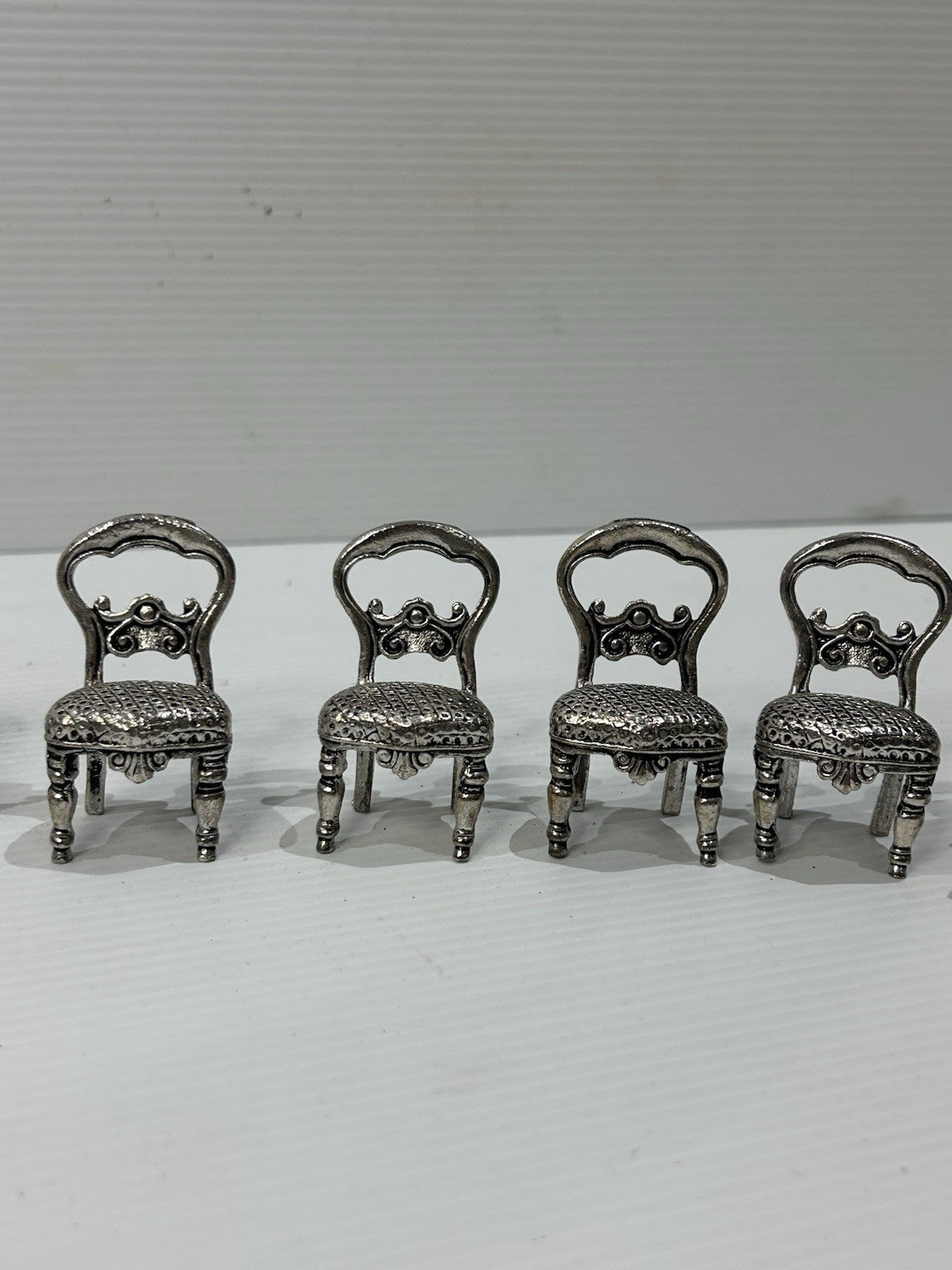 Miniature Pewter Chairs Set of 15 Vintage Dollhouse Furniture China Made