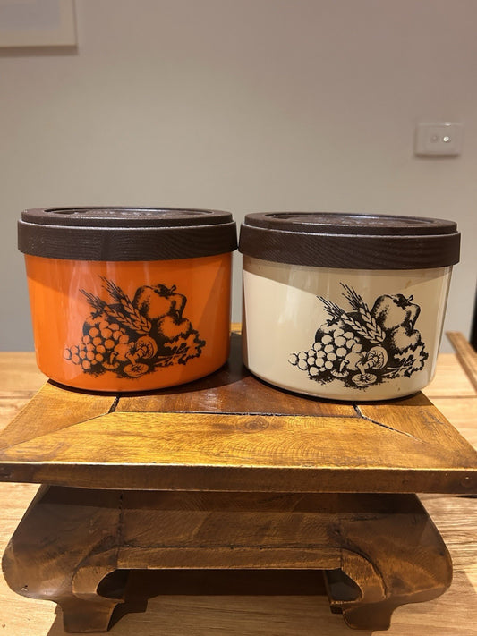 Vintage Décor Storage Canisters Set Retro Kitchen Orange Cream 70s