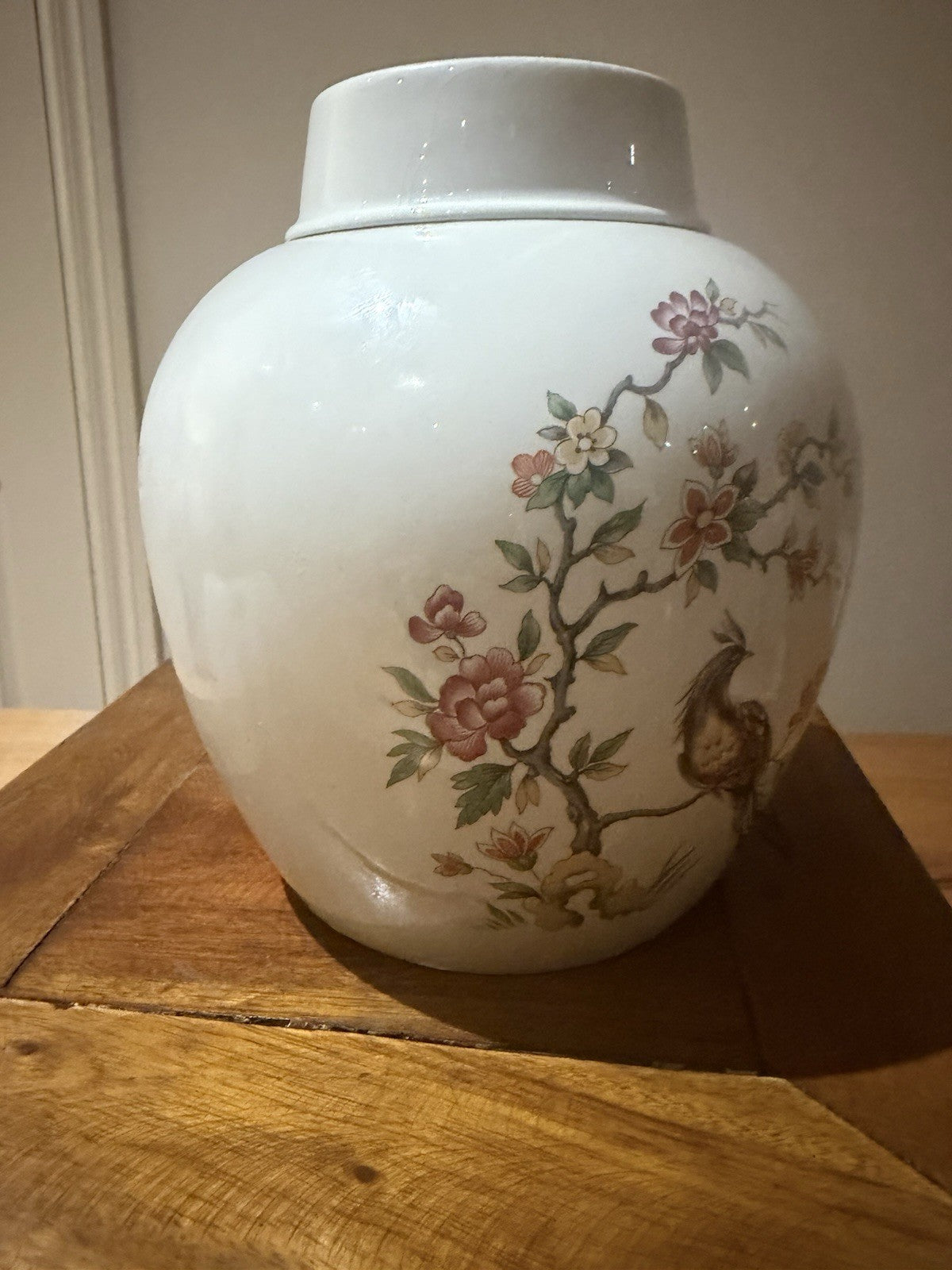 Burleigh Ironstone Ginger Jar & Lid Oriental Bird Floral Staffordshire England
