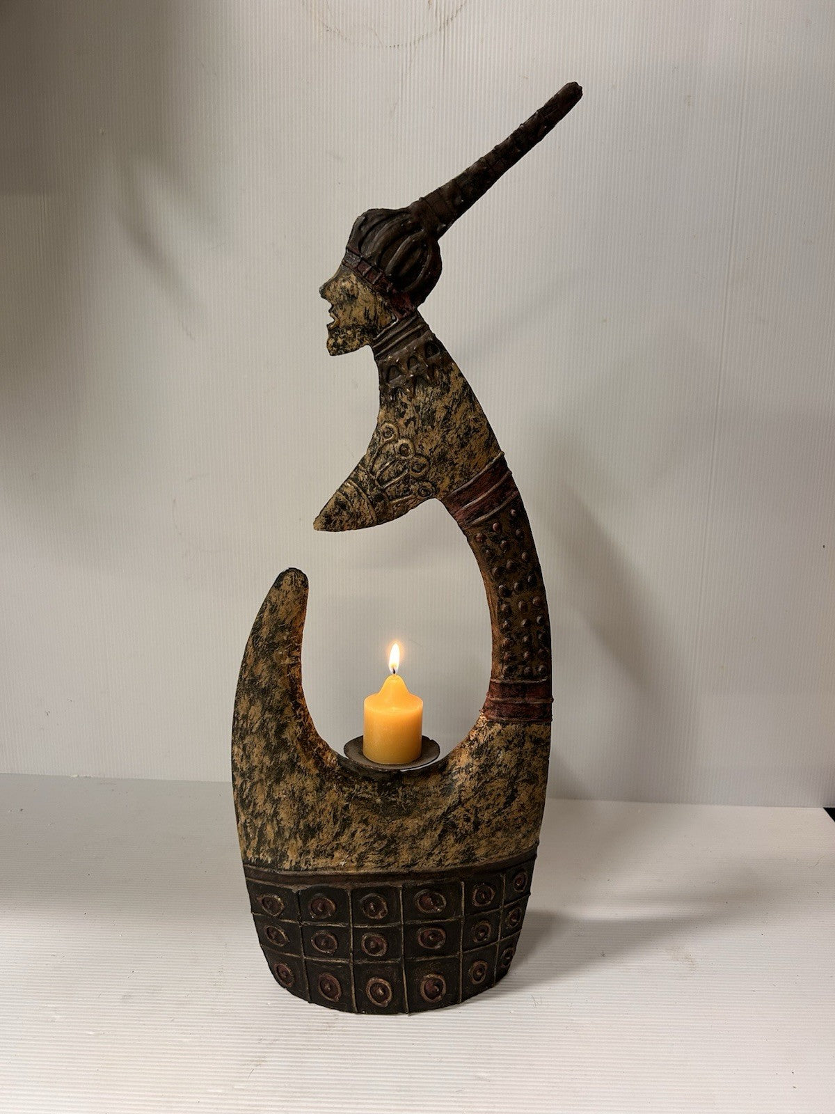 Large 53cm Metal African Tribal Style Candle Holder Sculpture – Decor