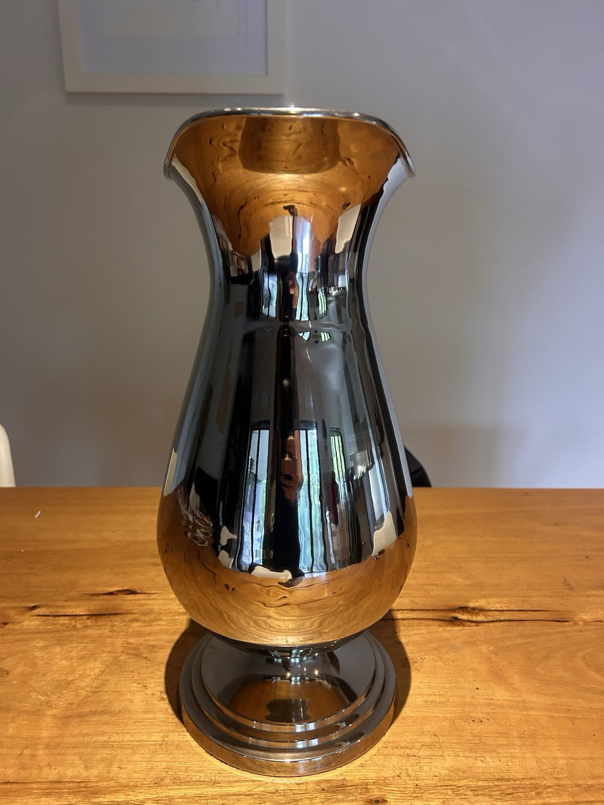 Mid-Century Silver-Plated Jug 38cm Beaded Handle Decorative Pitcher Vase