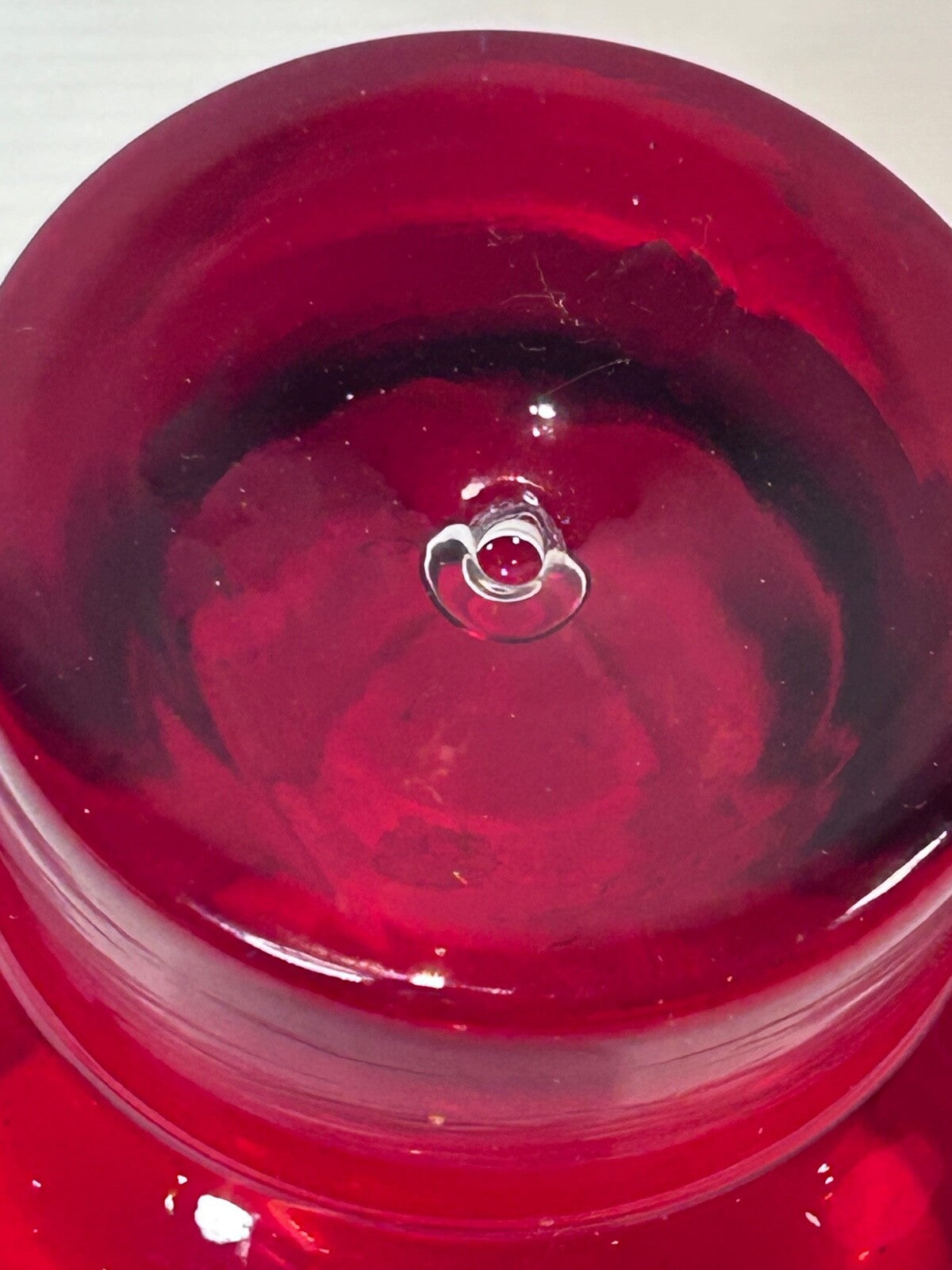 Polish Art Glass Vase  Red Cased Bowl on Clear Bubble Base – Krosno Style  1990s