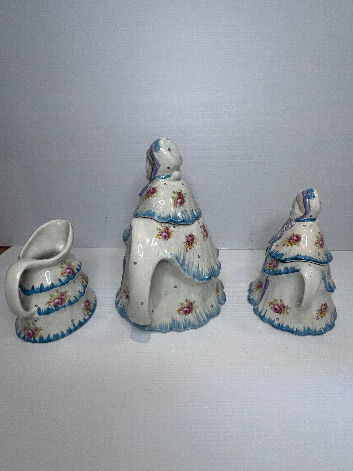 Vintage 1930s “Little Old Lady” Teapot Trio Set – Made in England – Handpainted