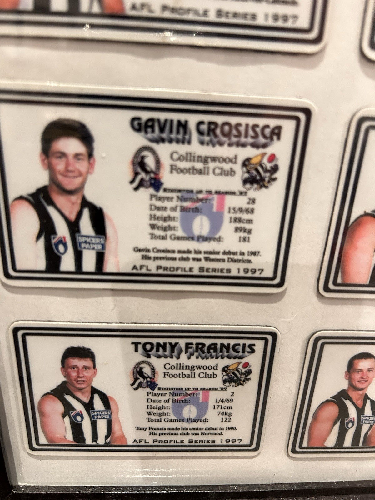 Collingwood AFL Profile Magnets 1997 Framed Set Buckley Rocca Monkhorst