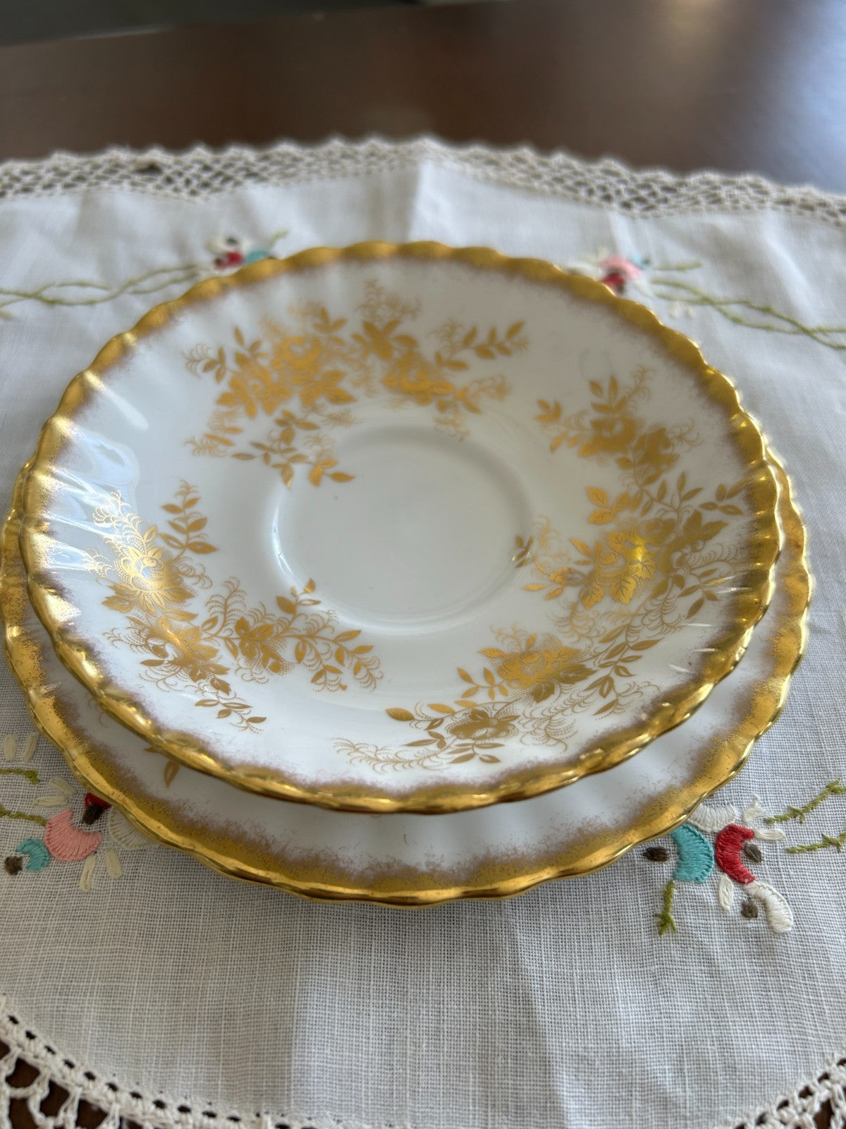 Royal Albert Antoinette Trio Teacup Saucer Plate Gold Gilt England