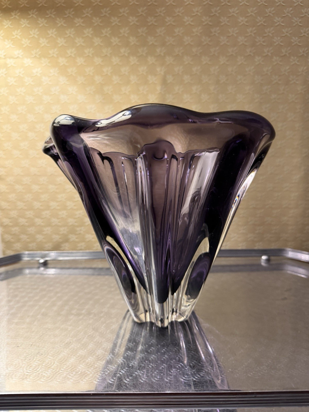Attributed Josef Hospodka Chribska Amethyst Czech Art Glass Vase 21cm