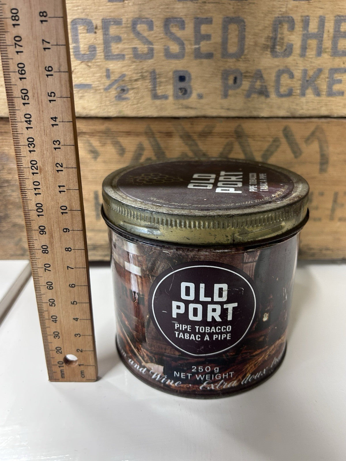 Vintage Old Port Pipe Tobacco Tin 250g – Canada 1960s – Bilingual Tobacciana