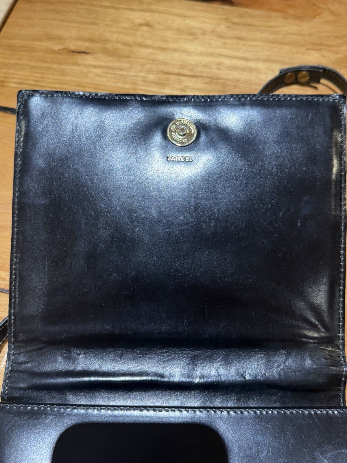 Vintage Lancel Black Leather Crocodile Effect Shoulder Bag Gold Hardware
