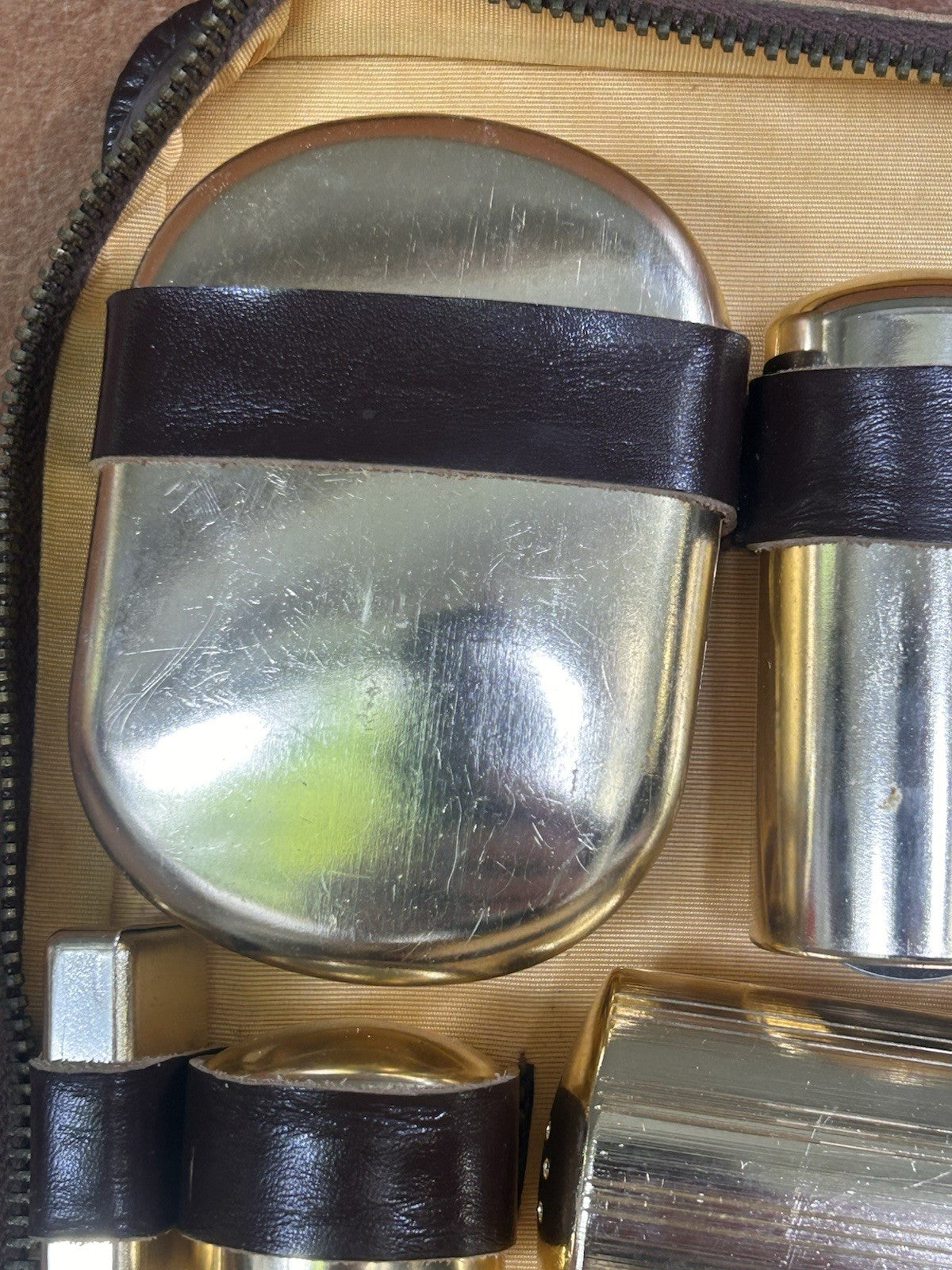 Vintage Gentleman’s Travel Grooming Set 1950s Brown Leather Shaving Kit