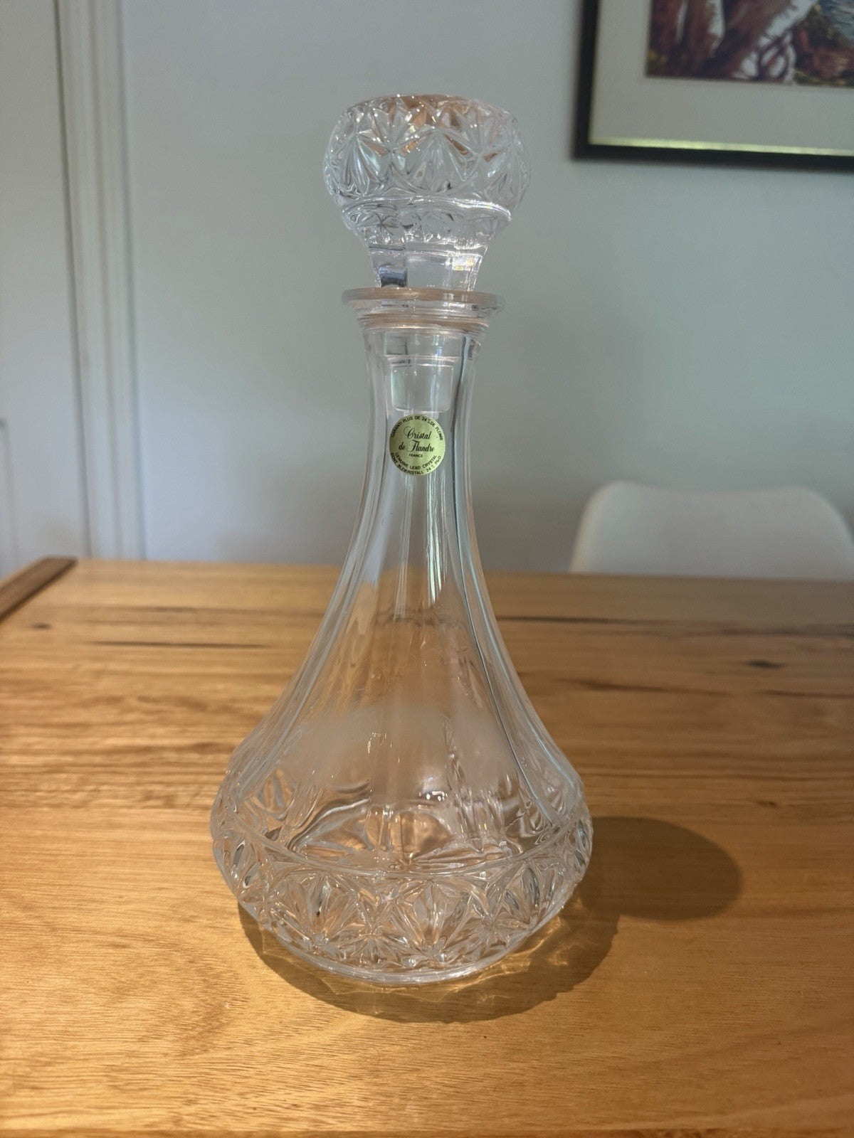 Cristal de Flandre France 24% Lead Crystal Decanter Stopper Vintage 27cm