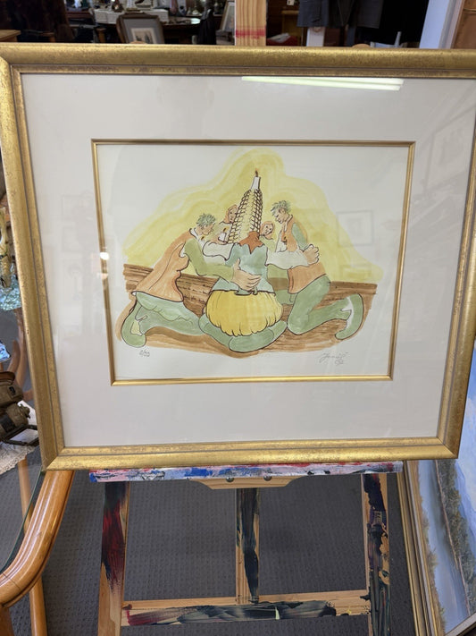 Martin Jonas 1992 Signed Hand Coloured Print 8/99 Naive Art Framed