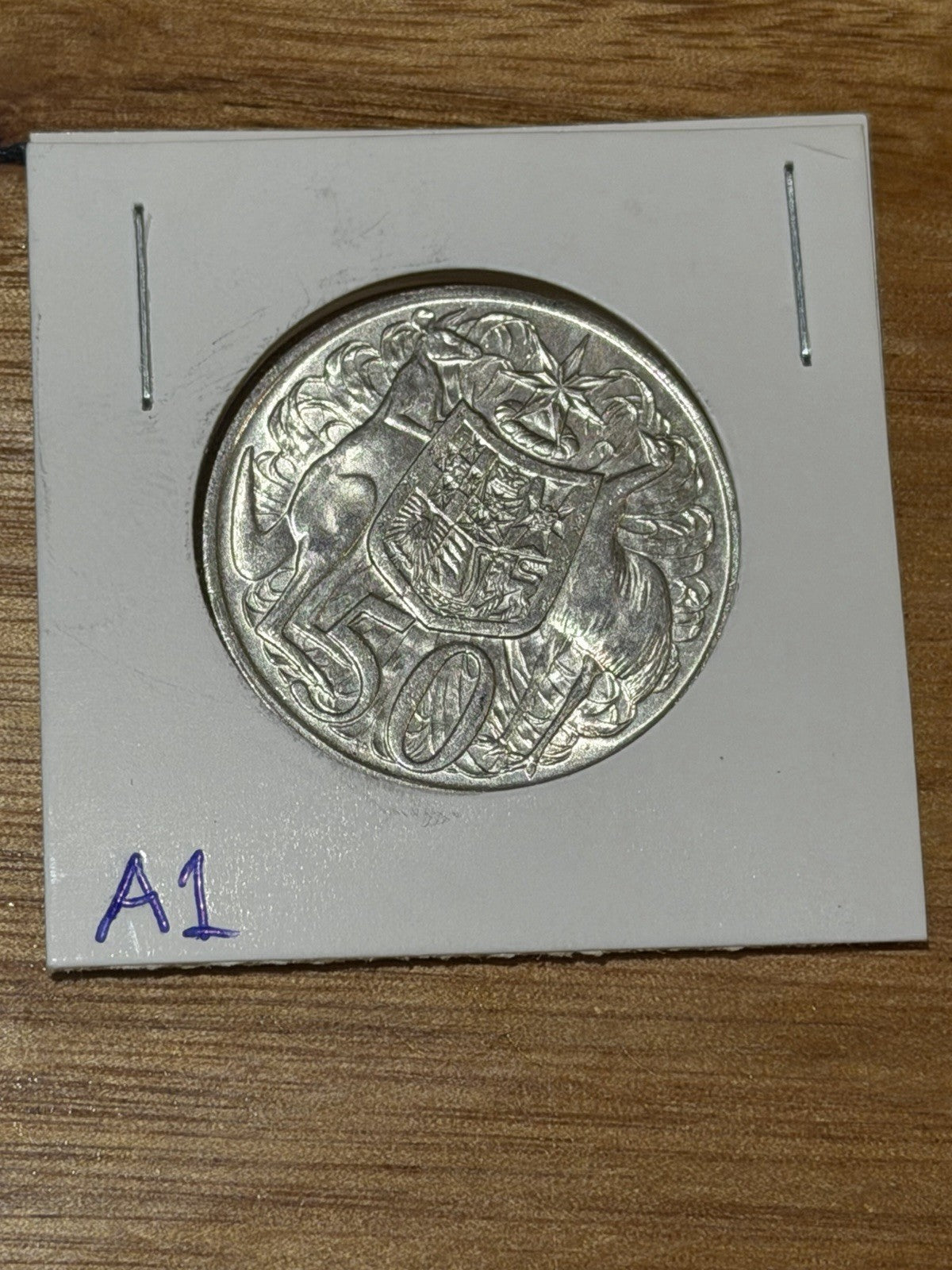 1966 Australian Round 50 Cent Coin Silver Elizabeth II Coat of Arms Vintage