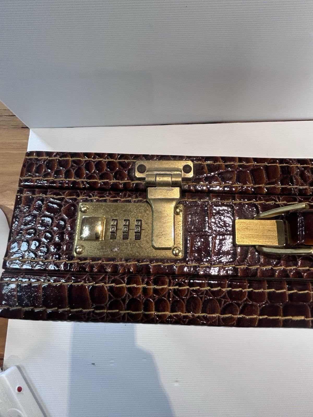 Vintage Faux Croc Leather Briefcase with Combo Lock – Retro Executive Case