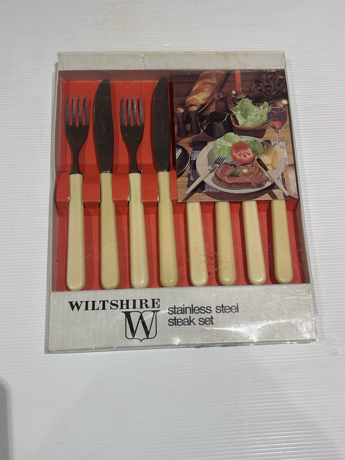Vintage Wiltshire Stainless Steel Steak Set 4 Pairs Knives Forks Boxed 1960s