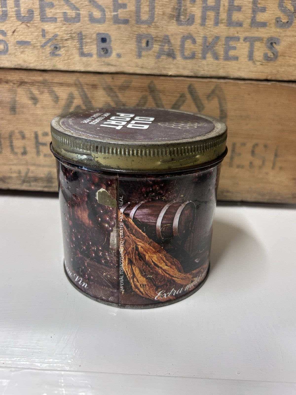 Vintage Old Port Pipe Tobacco Tin 250g – Canada 1960s – Bilingual Tobacciana
