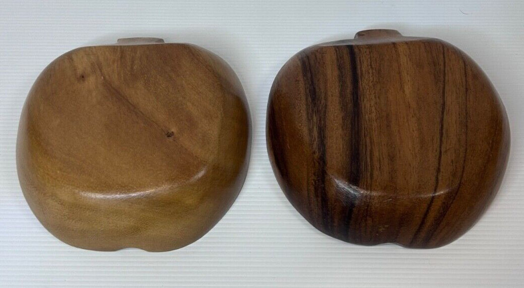 Vintage Wooden Apple-Shaped Bowls – Set of 2 – 1970s Hand-Carved