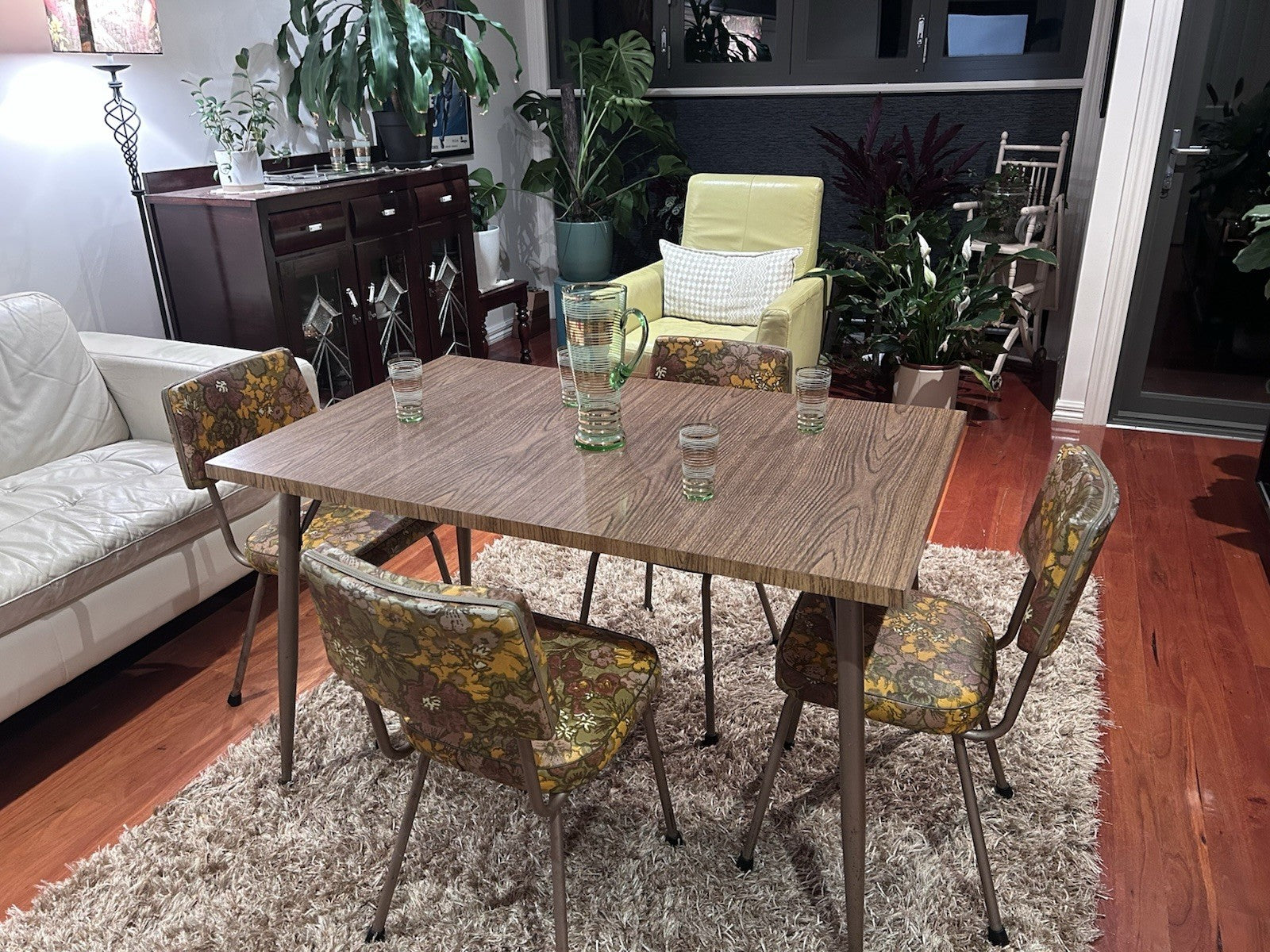 1960s Retro Dining Set Laminate Table + 6 Floral Chairs Cowes Original