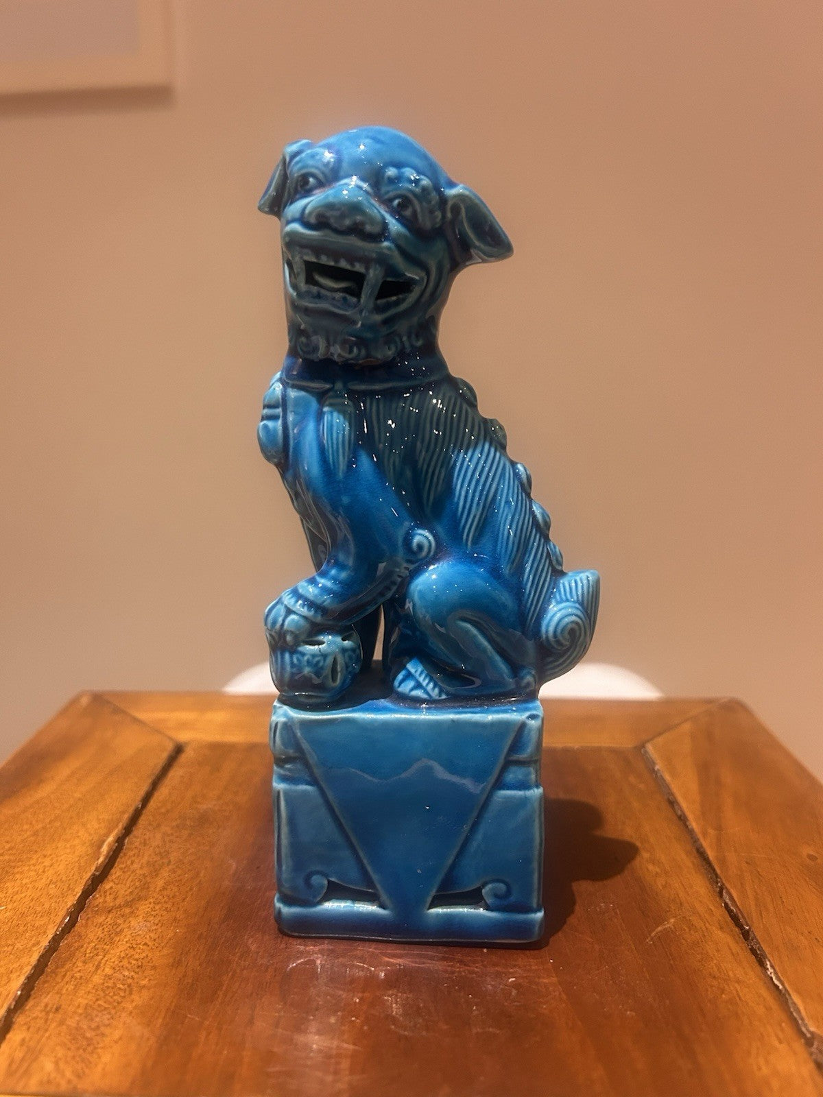 Vintage Chinese Foo Dog Premium Blue Glaze Guardian Lion Figurine 