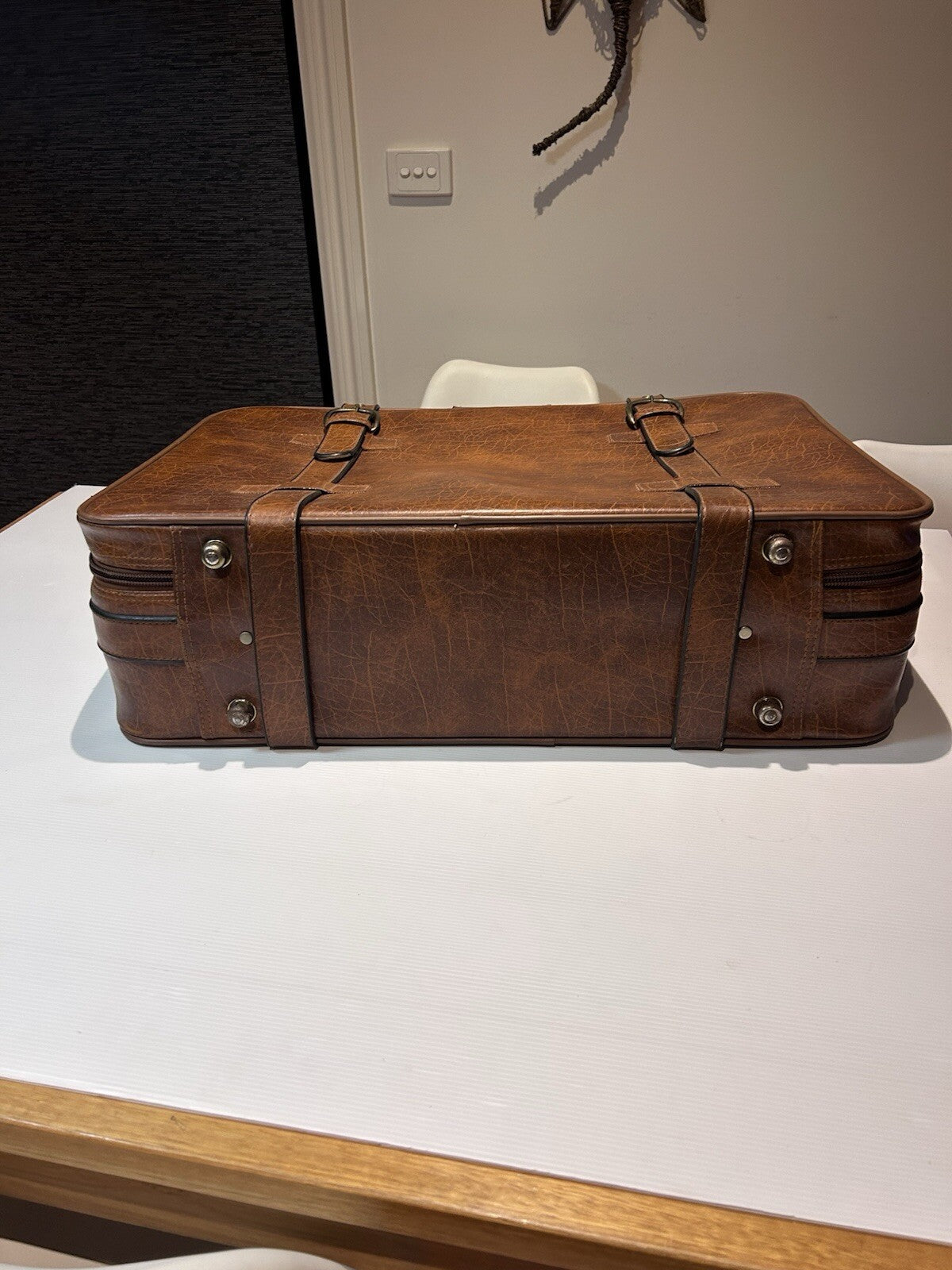 Vintage Falcon Faux leather Suitcase Retro Brown Travel Bag