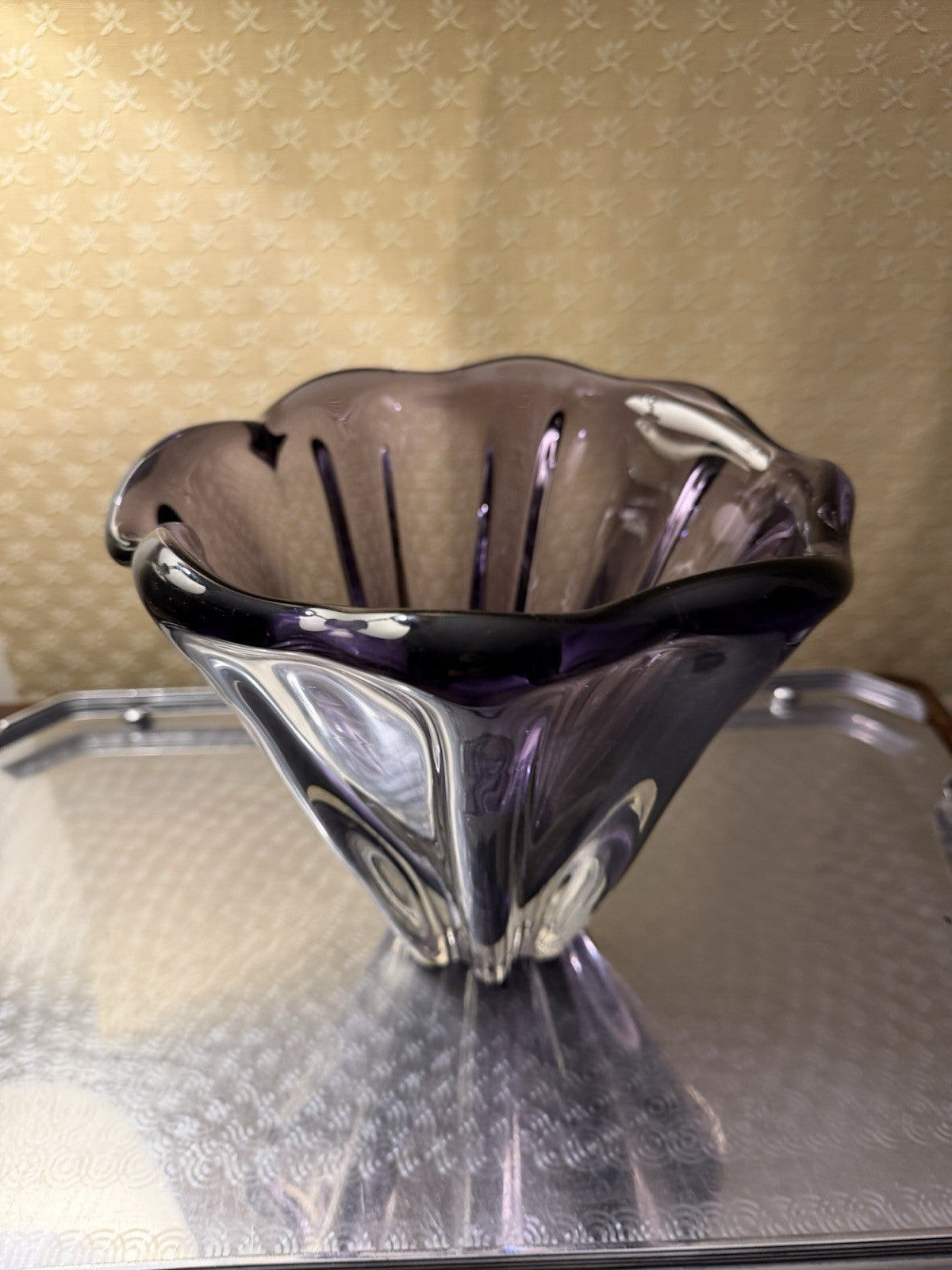 Attributed Josef Hospodka Chribska Amethyst Czech Art Glass Vase 21cm