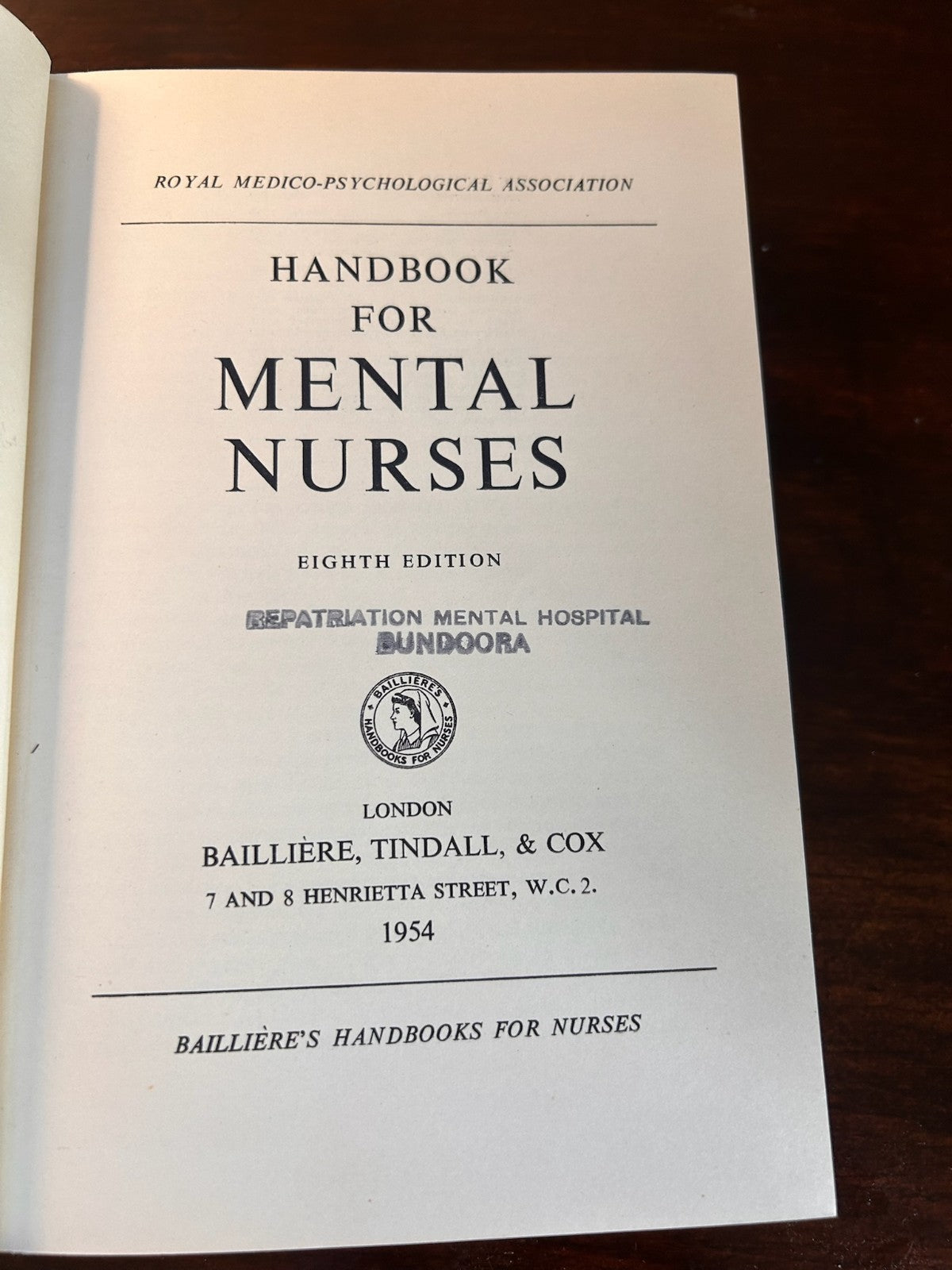 Handbook for Mental Nurses – 8th Edition (1954) Vintage Medical Textbook