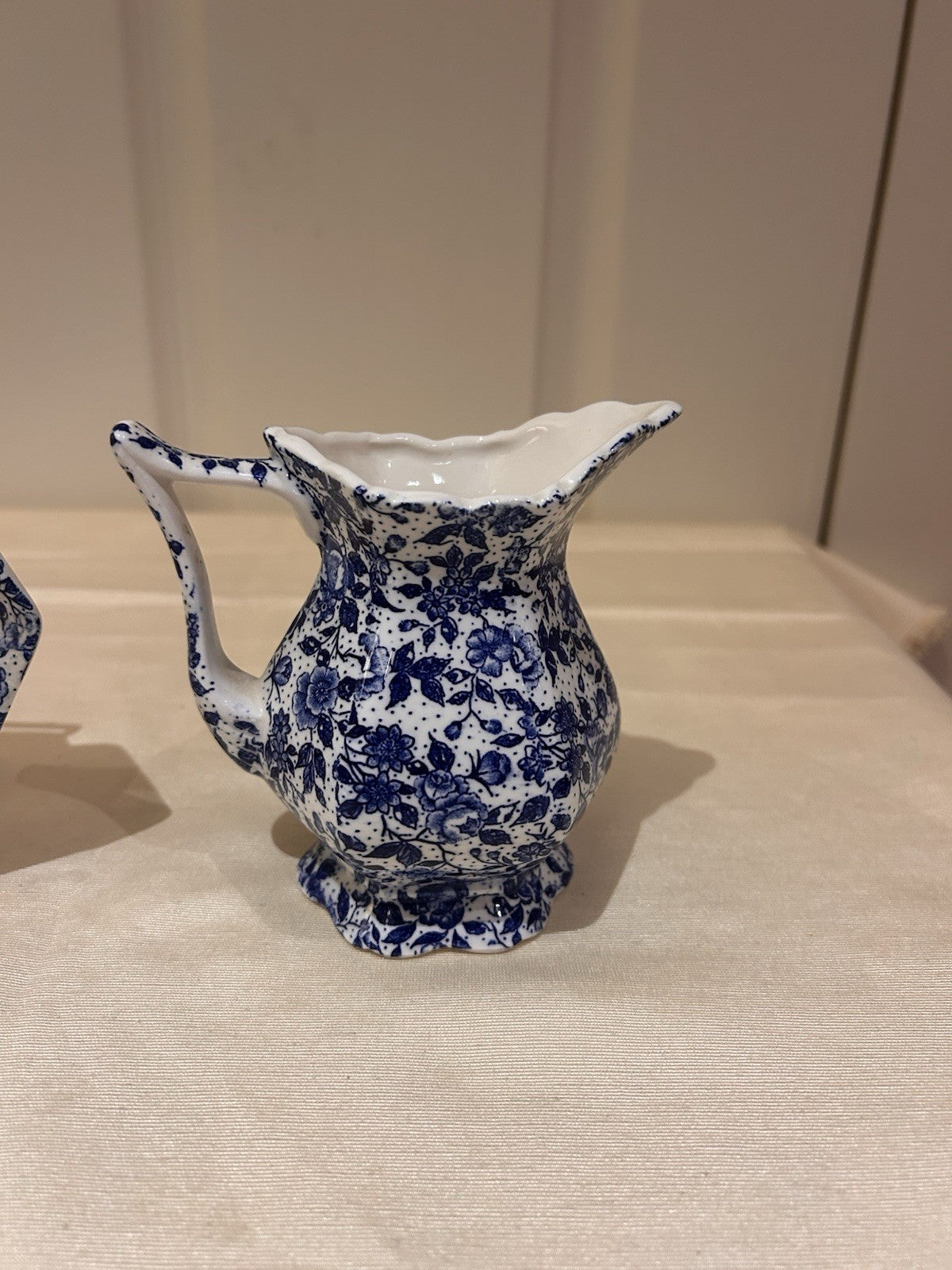 Vintage English Style Blue & White Floral Jug & Dish c1950s Transferware 