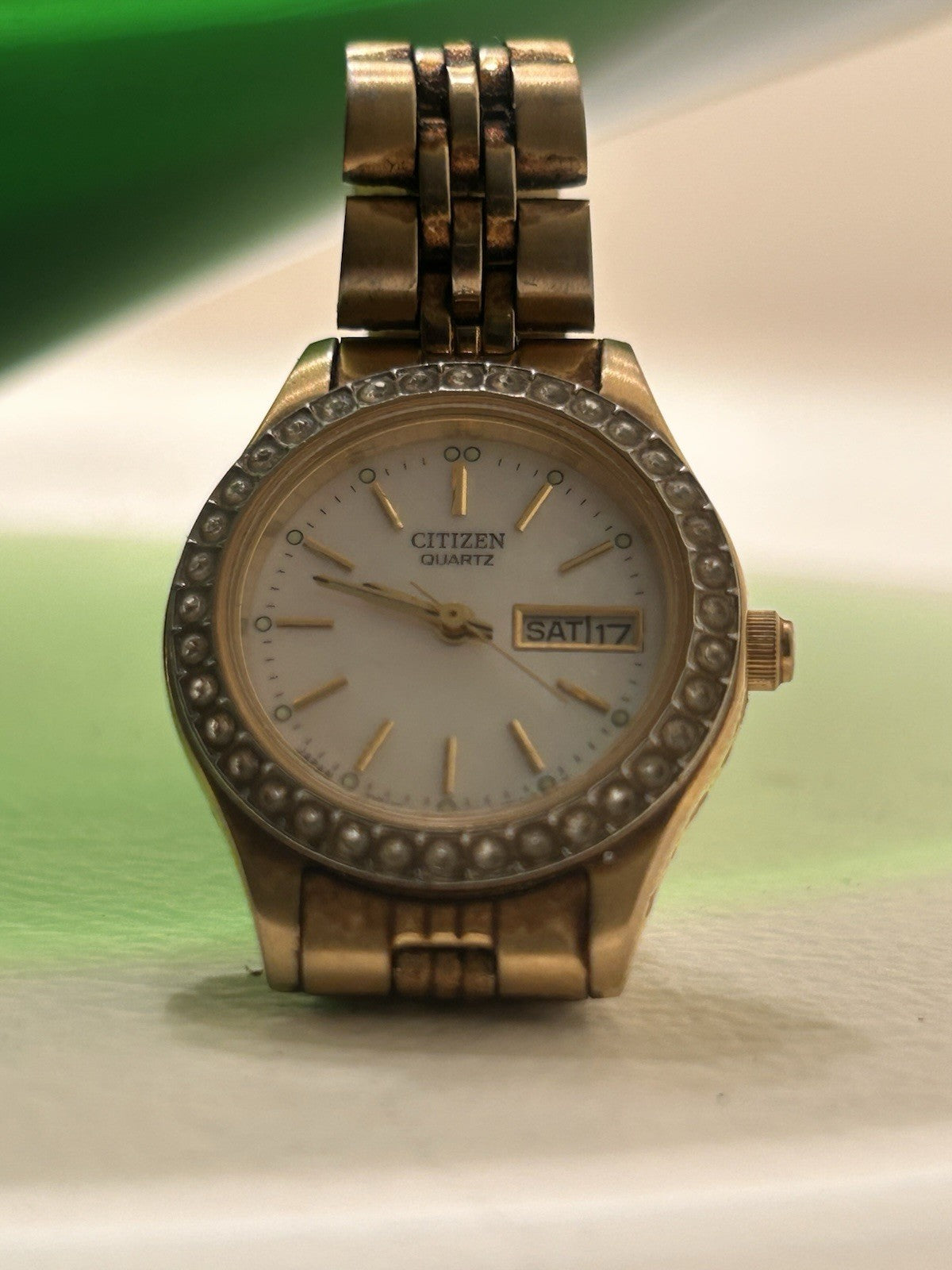 Vintage Citizen Quartz Day Date GN-4W-S Gold Tone Watch Japan New Battery