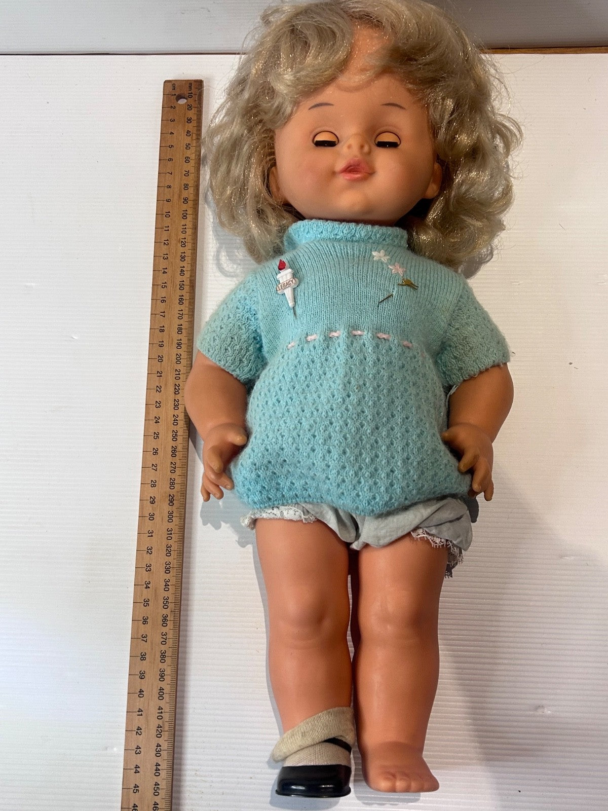 Vintage SEBINO Talking Doll 60s Italy/Japan Blonde 45cm w/ Legacy & Qantas Pins