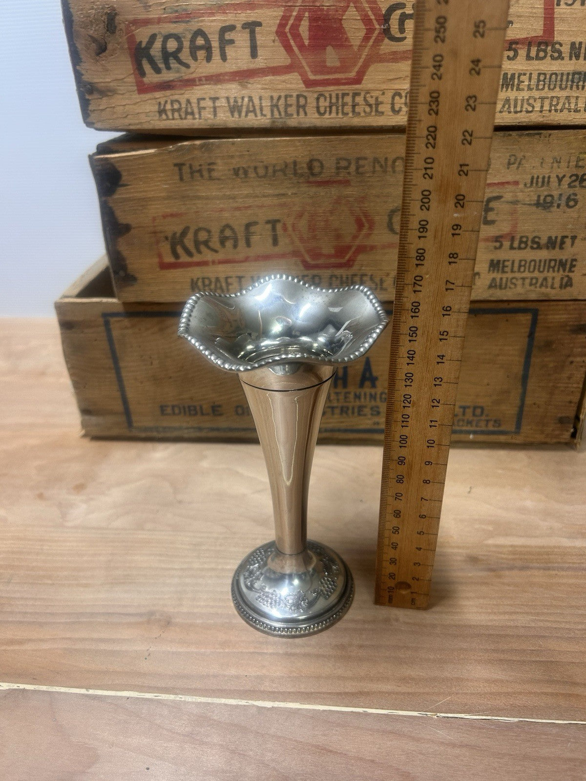 Vintage Silver Plated Bud Vase Art Deco Nouveau Style 12cm Fluted Rim