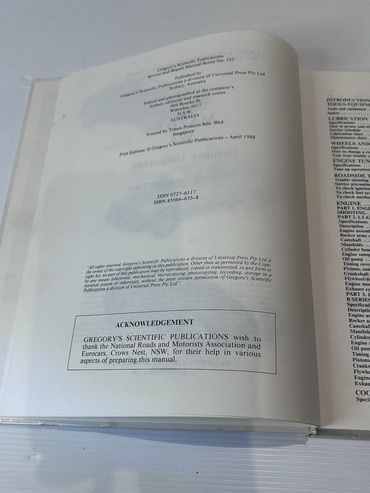 Mazda 323 1985–1988 Gregory’s Service & Repair Manual No 232 1st Ed 1988