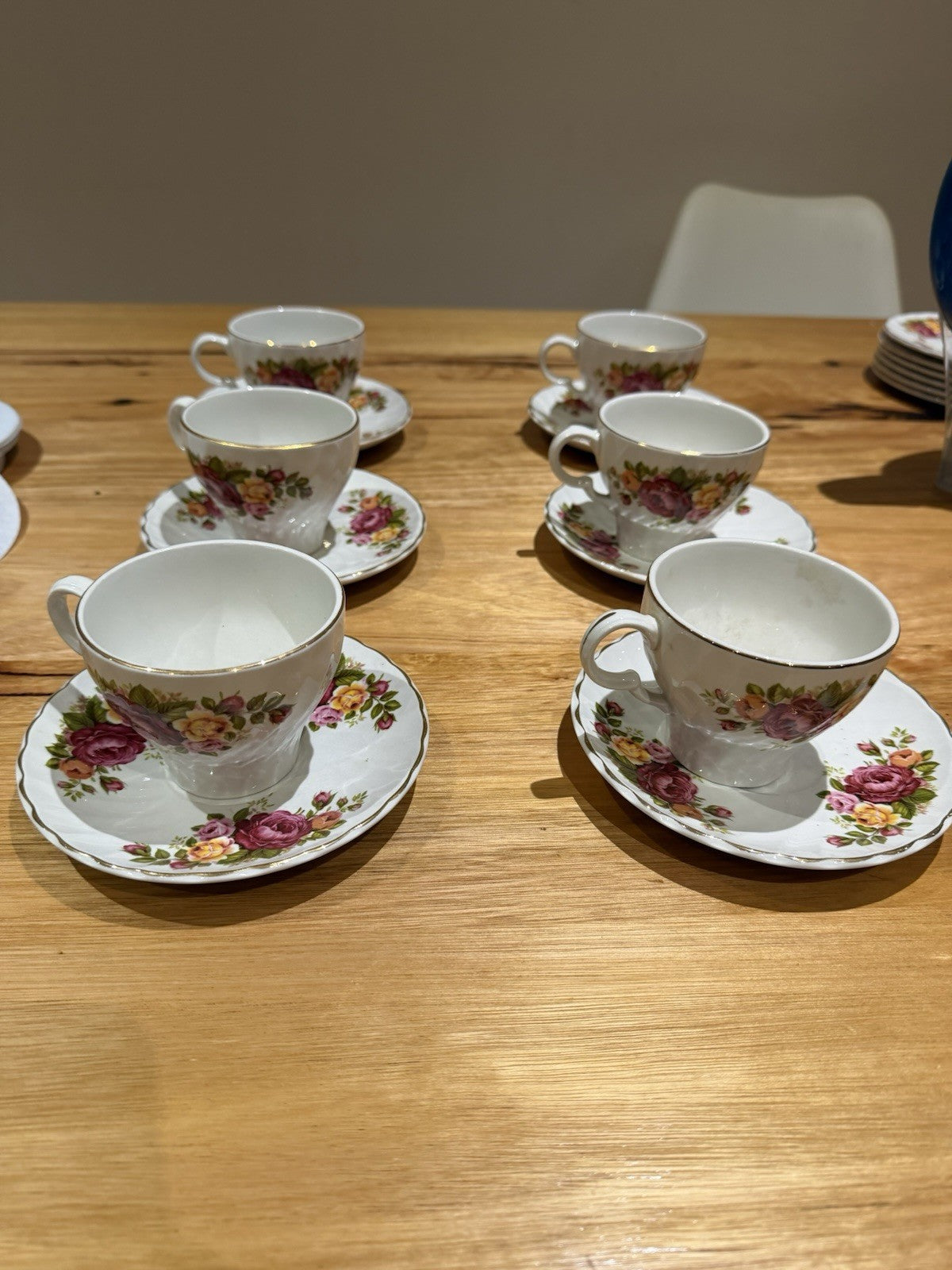 Wood & Sons Cottage Rose Ironstone Teacup Saucer Set x6 England Floral