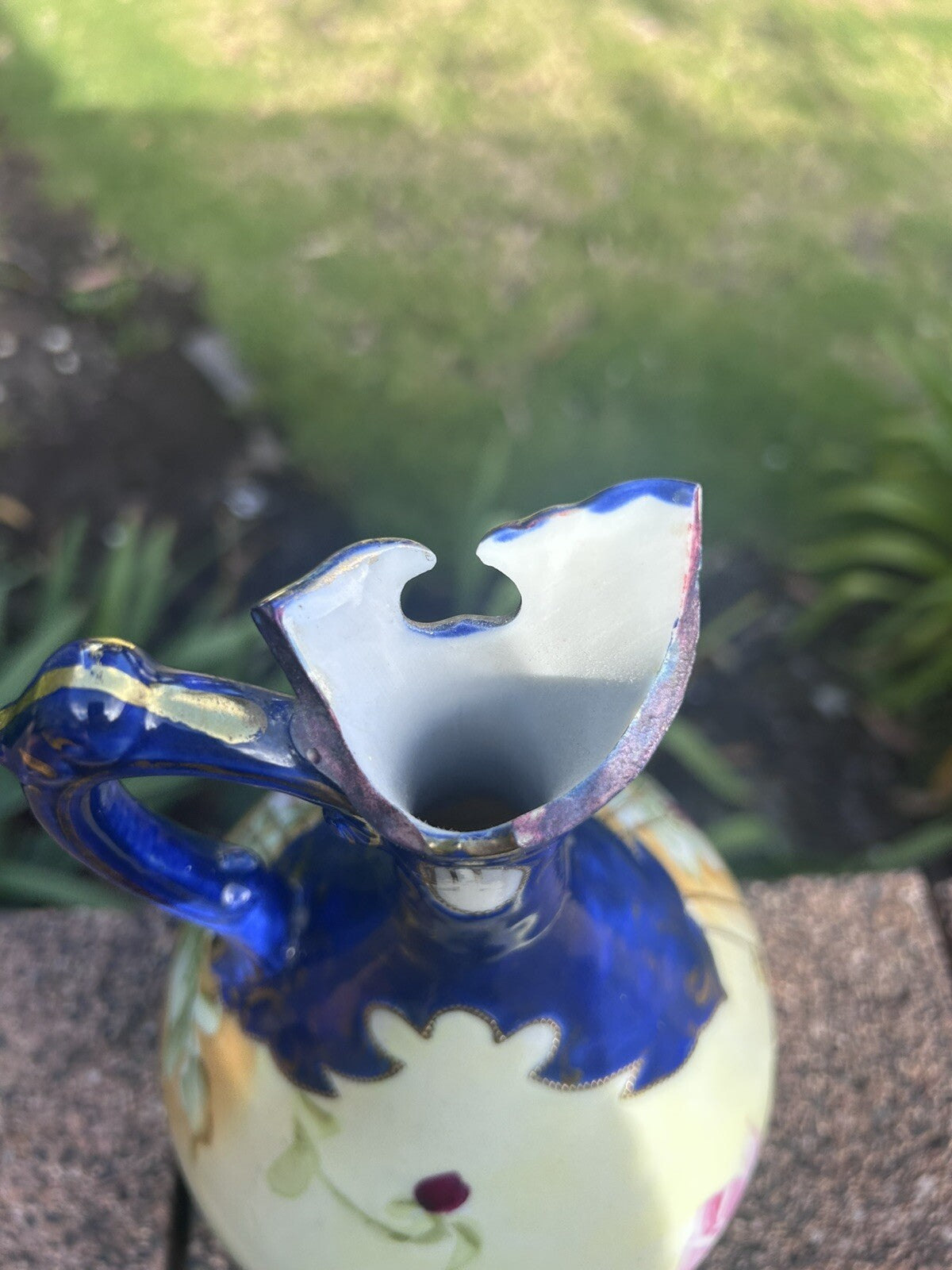 Detailed Japanese Gilded Hand Painted Blue Pitcher - 23 Cm Tall