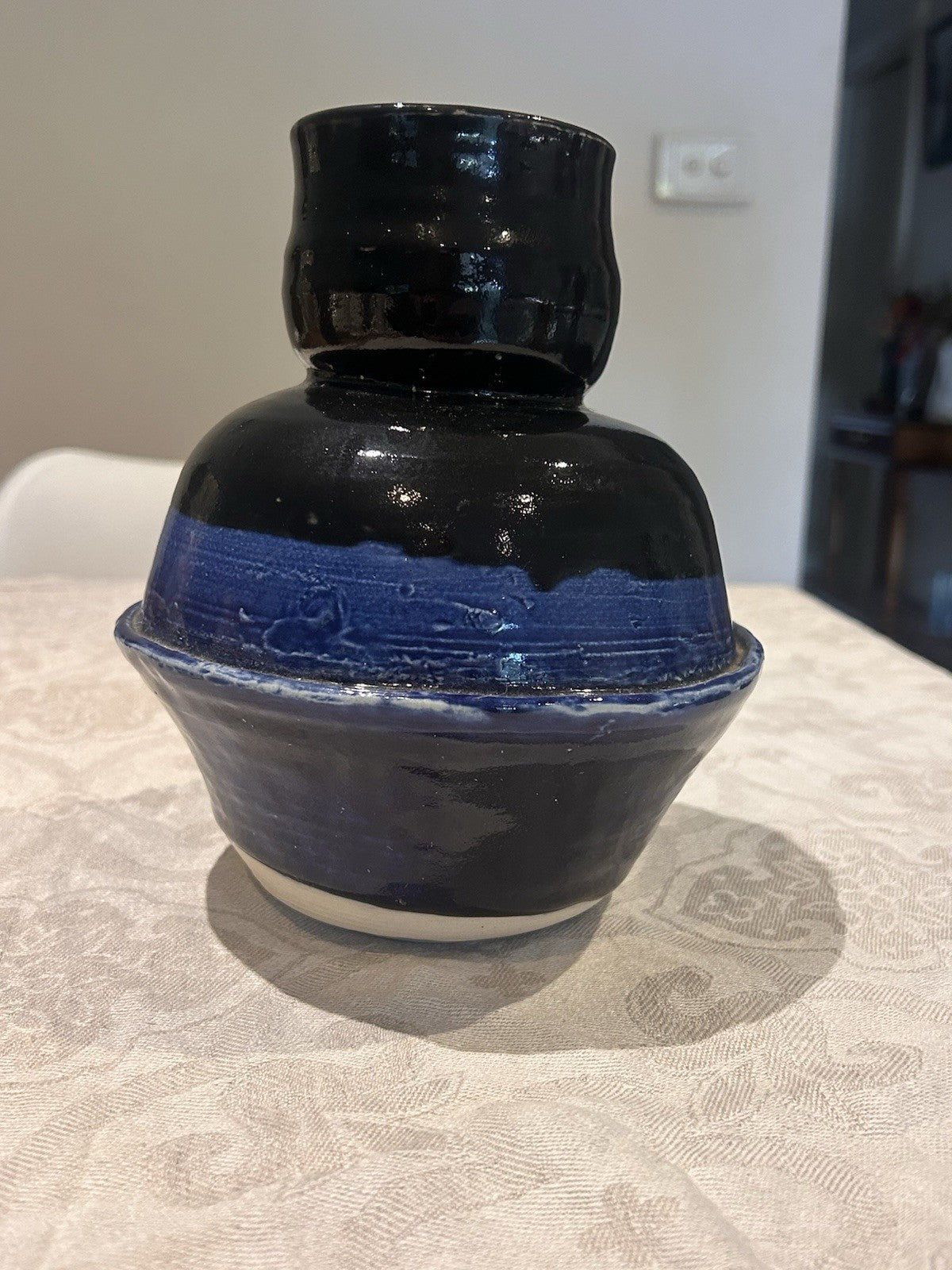Vintage Studio Pottery Vase Blue & Black Glaze Unmarked Australian c1970s