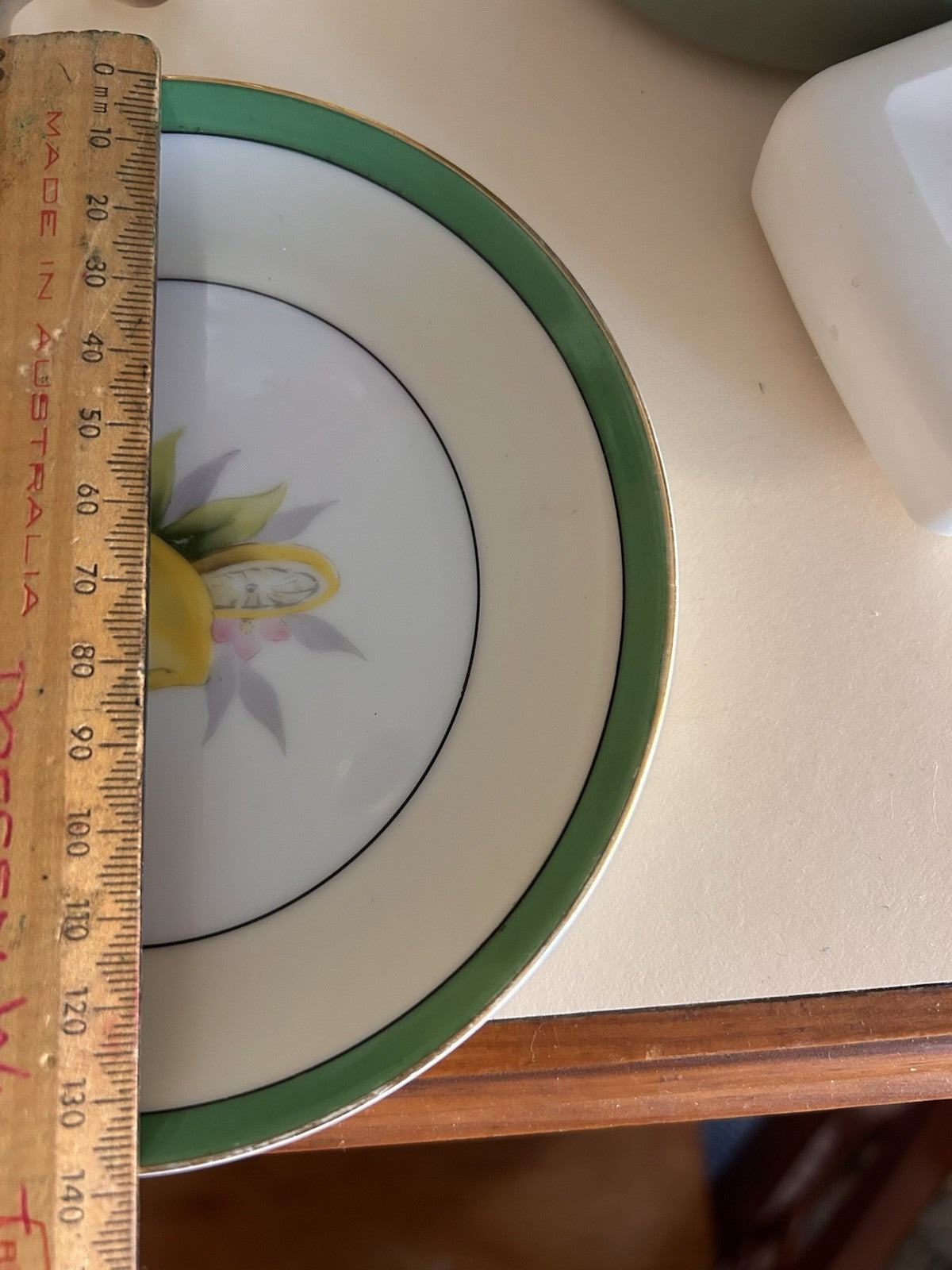 Vintage Noritake Japan Lemon Motif Handled Dish Green Trim Porcelain