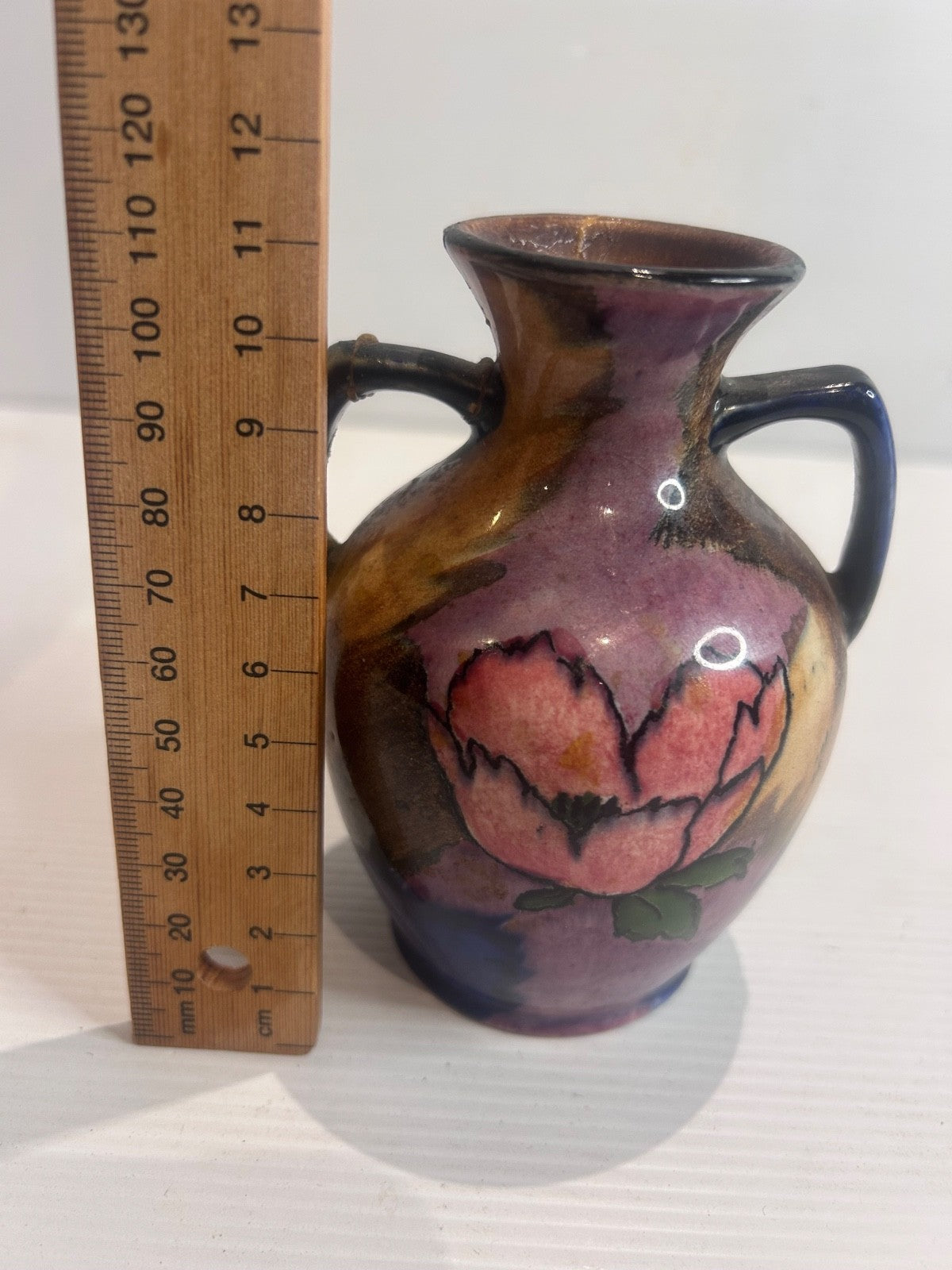 H&K Tunstall Art Pottery Vase Handpainted Floral 13cm England - Repair