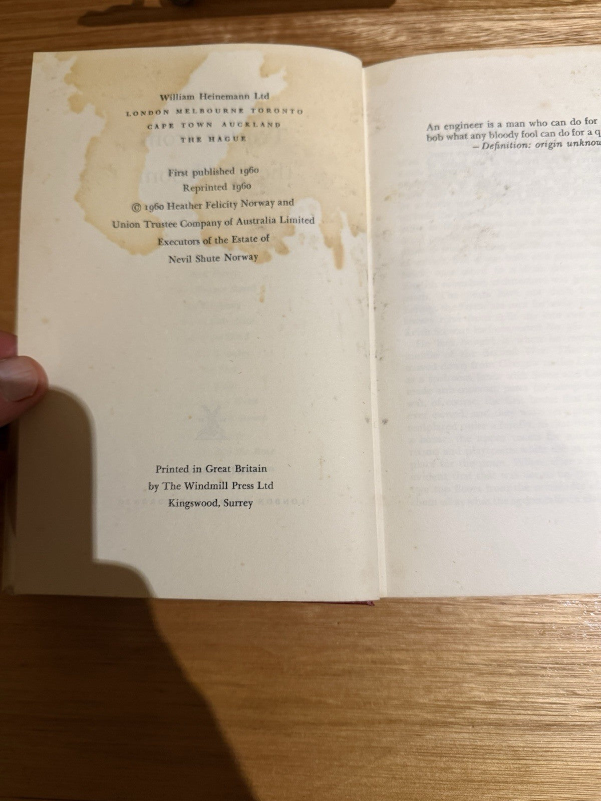 Nevil Shute Trustee From the Toolroom 1960 HC DJ Heinemann Reprint Novel