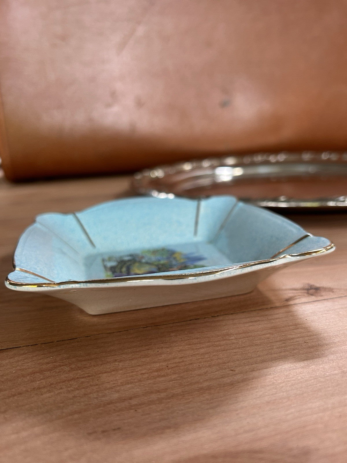 H. Aynsley & Co England Blue Crinoline Lady Dish Vintage Square Bowl 17cm