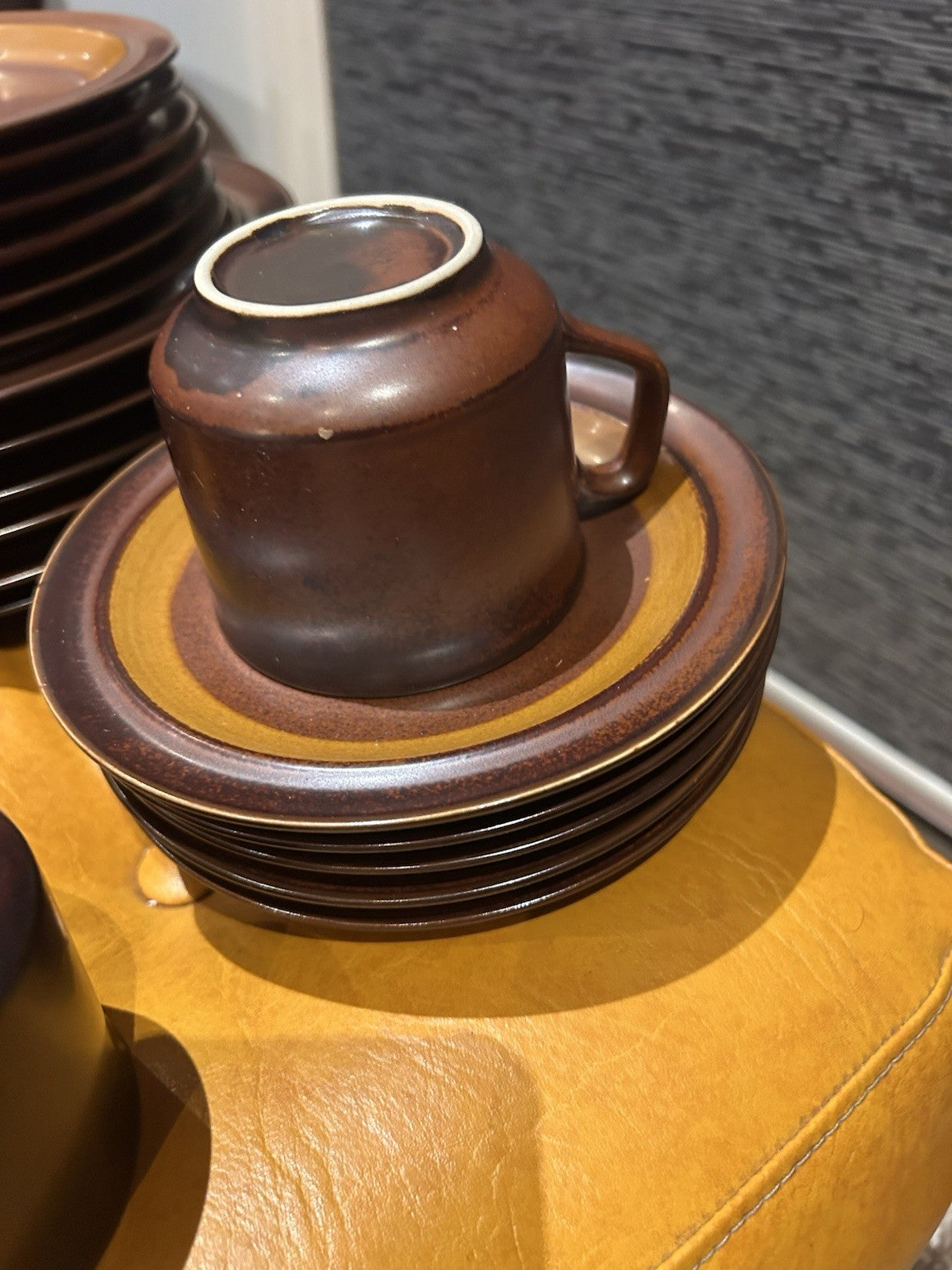 Ganatu Stoneware Japan Dinner Set 6 Place Brown 1970s Retro MCM