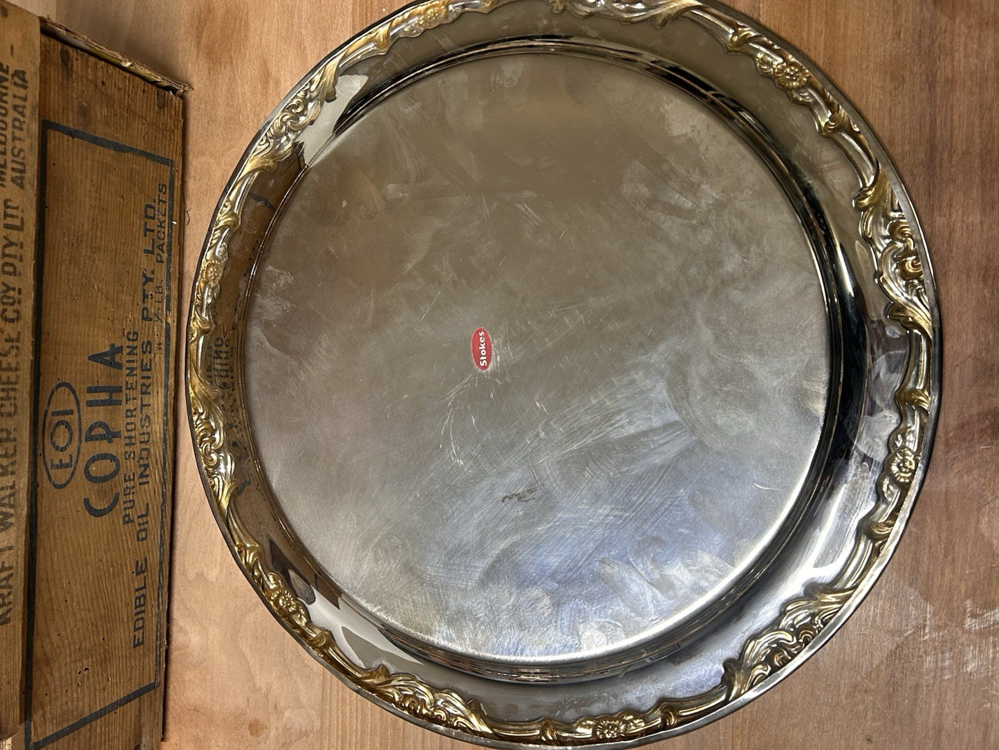 Vintage Stokes Silver-Plated Ornate Tray 35cm Rococo Scroll Design Australia